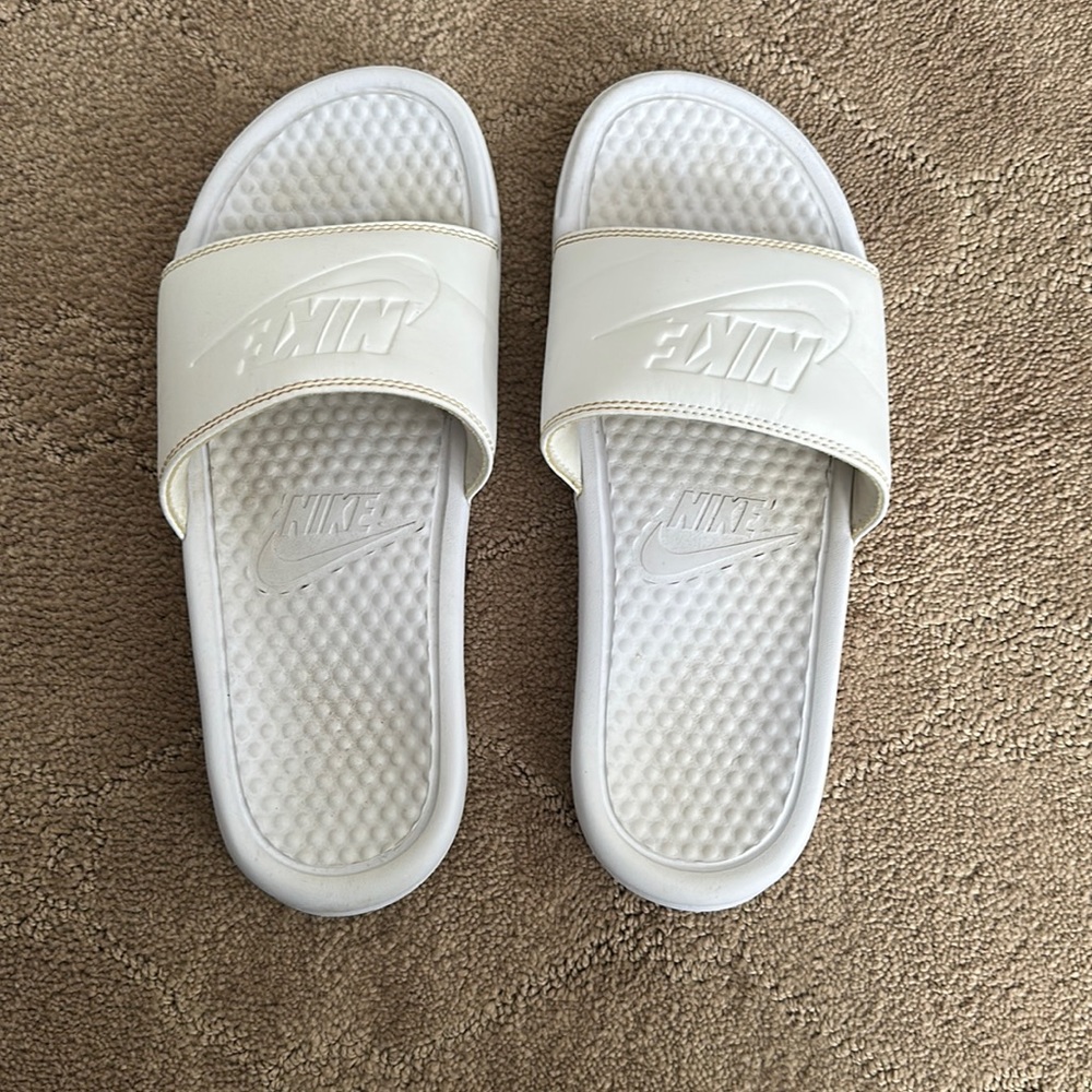 White Nike Slides - 8